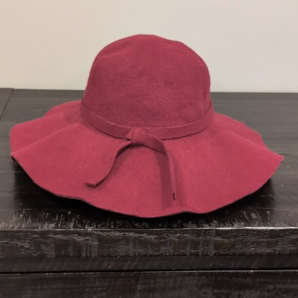 3/$20 Burgundy Felt Floppy Hat Womens One Size Ribbon Tie Accessory Wide Brim - Picture 5 of 12